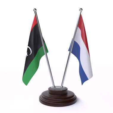 Libya'da ve Hollanda, iki beyaz arka plan üzerinde izole bayrakları masa