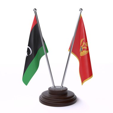 Libya'da ve Karadağ, iki beyaz arka plan üzerinde izole bayrakları masa
