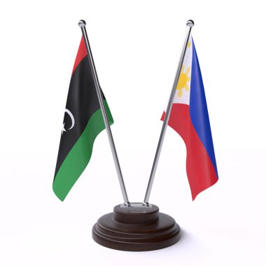Libya'da ve Türkiye, iki beyaz arka plan üzerinde izole bayrakları masa