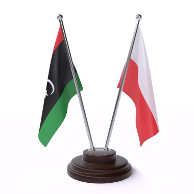 Libya'da ve Polonya, iki beyaz arka plan üzerinde izole bayrakları masa