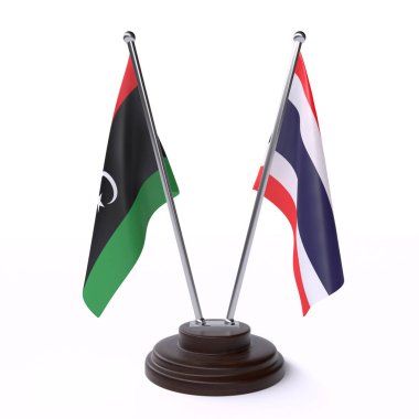 Libya'da ve Tayland, iki beyaz arka plan üzerinde izole bayrakları masa
