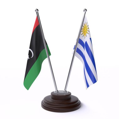 Libya'da ve uruguay, iki beyaz arka plan üzerinde izole bayrakları masa