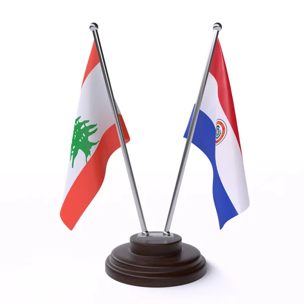 Lebanon Paraguai Duas Bandeiras Mesa Isoladas Fundo Branco — Fotografia de Stock