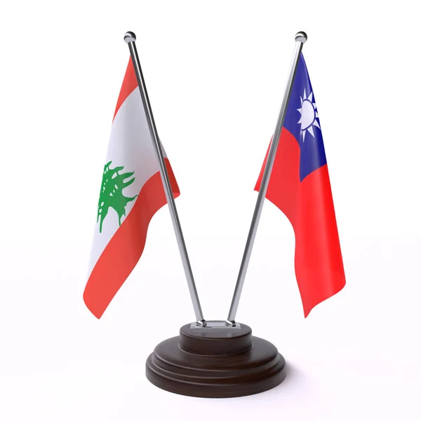 Lebanon Taiwan Dos Banderas Mesa Aisladas Sobre Fondo Blanco —  Fotos de Stock