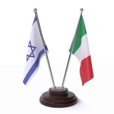 İsrail ve İtalya, iki beyaz arka plan üzerinde izole bayrakları masa