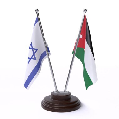 İsrail ve Ürdün, iki beyaz arka plan üzerinde izole bayrakları masa