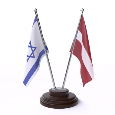 İsrail ve Letonya, iki beyaz arka plan üzerinde izole bayrakları masa