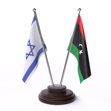 İsrail ve libya, iki beyaz arka plan üzerinde izole bayrakları masa