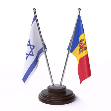 İsrail ve moldova, iki beyaz arka plan üzerinde izole bayrakları masa