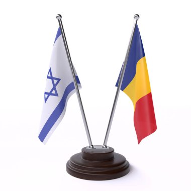 İsrail ve Romanya, iki beyaz arka plan üzerinde izole bayrakları masa