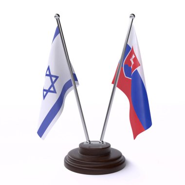 İsrail ve Slovakya, iki beyaz arka plan üzerinde izole bayrakları masa