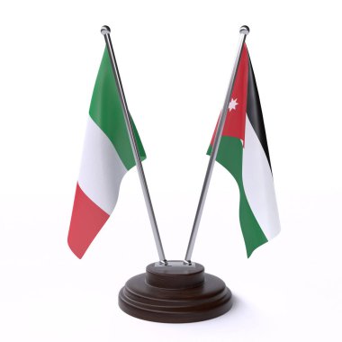 İtalya ve jordan, iki beyaz arka plan üzerinde izole bayrakları masa
