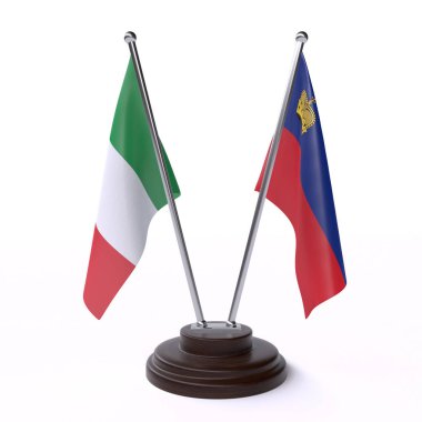 İtalya ve liechtenstein, iki beyaz arka plan üzerinde izole bayrakları masa