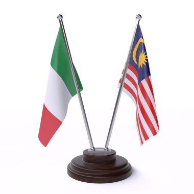 İtalya ve Malezya, iki beyaz arka plan üzerinde izole bayrakları masa