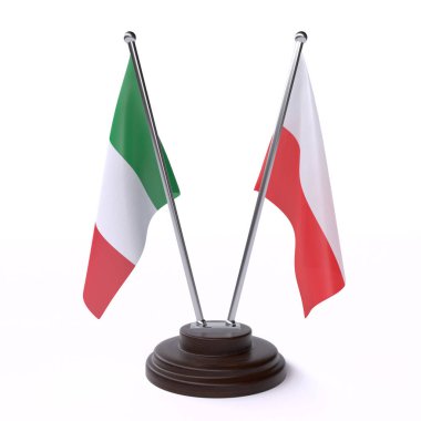 İtalya ve Polonya, iki beyaz arka plan üzerinde izole bayrakları masa