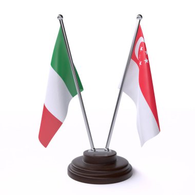 İtalya ve Singapur, iki beyaz arka plan üzerinde izole bayrakları masa