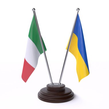 İtalya ve Ukrayna, iki beyaz arka plan üzerinde izole bayrakları masa