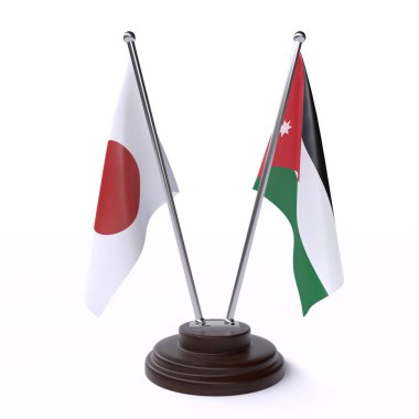 Japonya ve jordan, iki beyaz arka plan üzerinde izole bayrakları masa