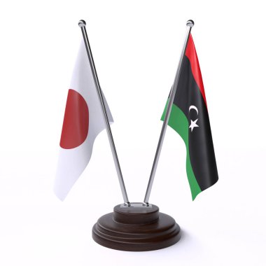 Japonya ve libya, iki beyaz arka plan üzerinde izole bayrakları masa