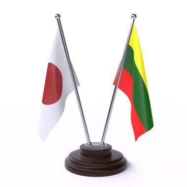 Japonya ve Litvanya, iki beyaz arka plan üzerinde izole bayrakları masa