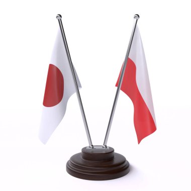 Japonya ve Polonya, iki beyaz arka plan üzerinde izole bayrakları masa