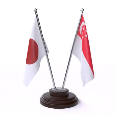 Japonya ve Singapur, iki beyaz arka plan üzerinde izole bayrakları masa