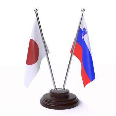 Japonya ve Slovenya, iki beyaz arka plan üzerinde izole bayrakları masa