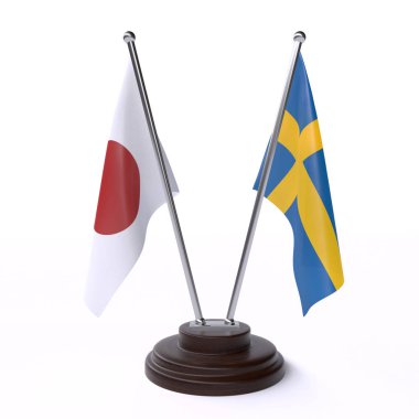 Japonya ve İsveç, iki beyaz arka plan üzerinde izole bayrakları masa
