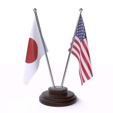 Japonya ve ABD, iki beyaz arka plan üzerinde izole bayrakları masa