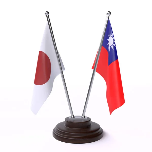 Japón Taiwán Dos Banderas Mesa Aisladas Sobre Fondo Blanco —  Fotos de Stock