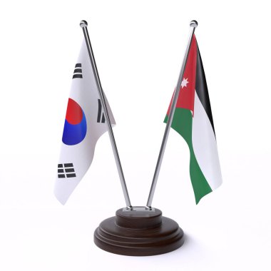 Güney Kore ve jordan, beyaz arka plan üzerinde izole iki masa bayrakları
