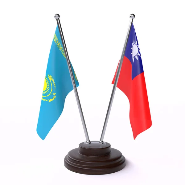 Kazajstán Taiwan Dos Banderas Mesa Aisladas Sobre Fondo Blanco —  Fotos de Stock