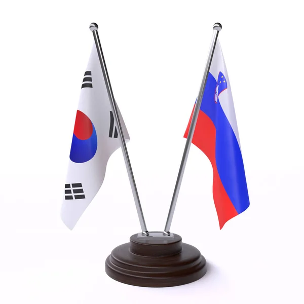 Güney Kore Slovenya Beyaz Arka Plan Üzerinde Izole Iki Masa — Stok fotoğraf