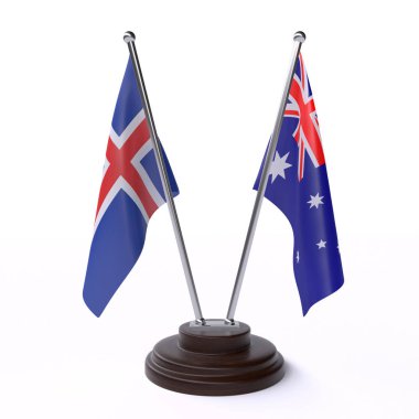 İzlanda ve Avustralya, iki beyaz arka plan üzerinde izole bayrakları masa