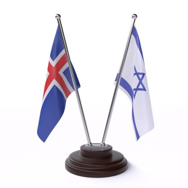 İzlanda ve İsrail, iki beyaz arka plan üzerinde izole bayrakları masa
