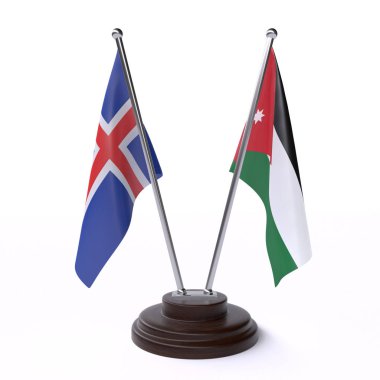 İzlanda ve jordan, iki beyaz arka plan üzerinde izole bayrakları masa
