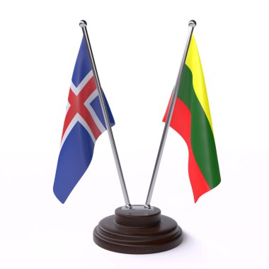İzlanda ve Litvanya, iki beyaz arka plan üzerinde izole bayrakları masa