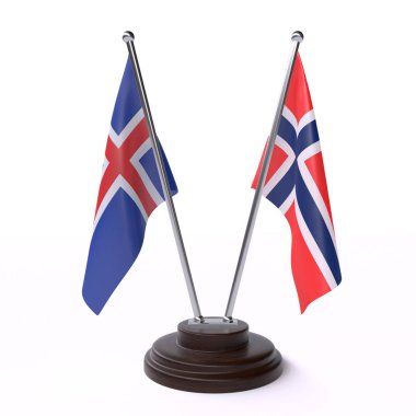 ve Norveç İzlanda, iki beyaz arka plan üzerinde izole bayrakları masa