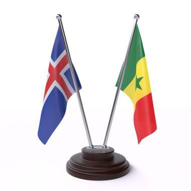 İzlanda ve senegal, iki beyaz arka plan üzerinde izole bayrakları masa