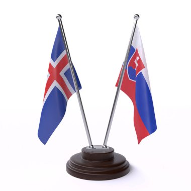 İzlanda ve Slovakya, iki beyaz arka plan üzerinde izole bayrakları masa