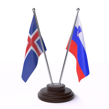 İzlanda ve Slovenya, iki beyaz arka plan üzerinde izole bayrakları masa