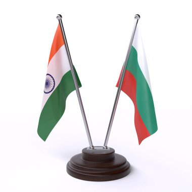 Türkiye ve Bulgaristan, iki beyaz arka plan üzerinde izole bayrakları masa