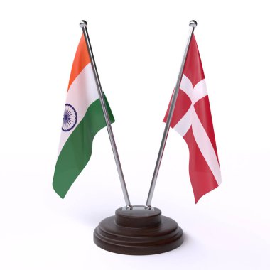 Hindistan ve Danimarka, iki beyaz arka plan üzerinde izole bayrakları masa