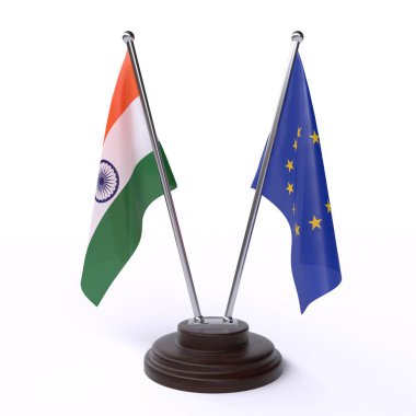 Türkiye ve Avrupa Birliği, beyaz arka plan üzerinde izole iki masa bayrakları