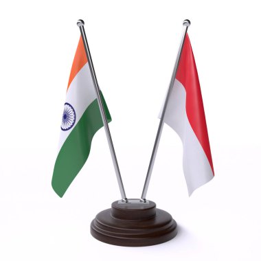Hindistan ve Endonezya, iki beyaz arka plan üzerinde izole bayrakları masa