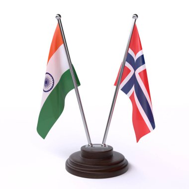 Hindistan ve Norveç, iki beyaz arka plan üzerinde izole bayrakları masa