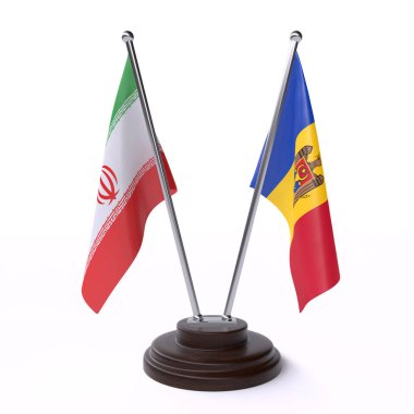 İran ve moldova, iki beyaz arka plan üzerinde izole bayrakları masa