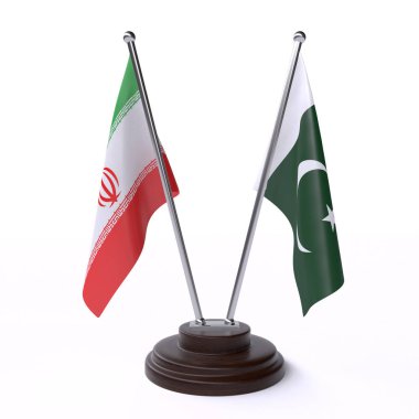 İran ve pakistan, iki beyaz arka plan üzerinde izole bayrakları masa