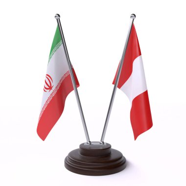 İran ve peru, iki beyaz arka plan üzerinde izole bayrakları masa