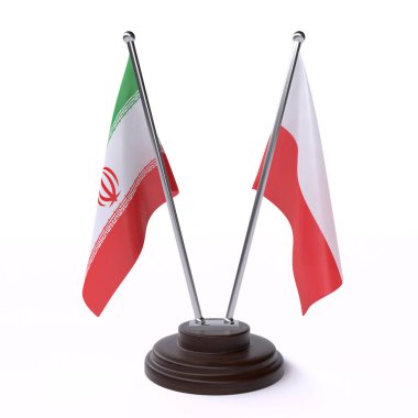 İran ve Polonya, iki beyaz arka plan üzerinde izole bayrakları masa